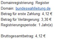 Rechnung für die Registrierung der Domain bundeswahlleitung.de