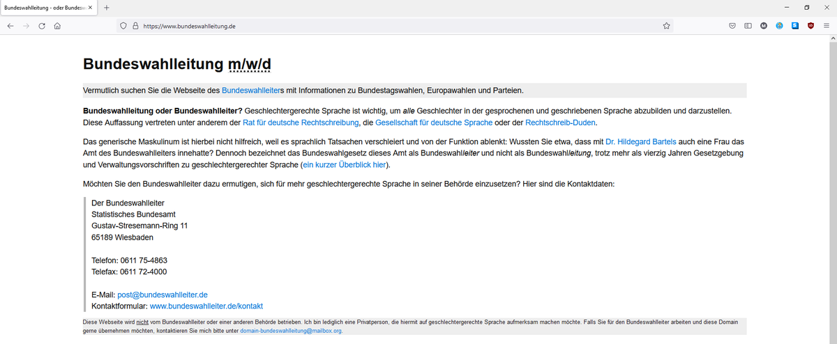A screenshot of bundeswahlleitung.de with the content I created
