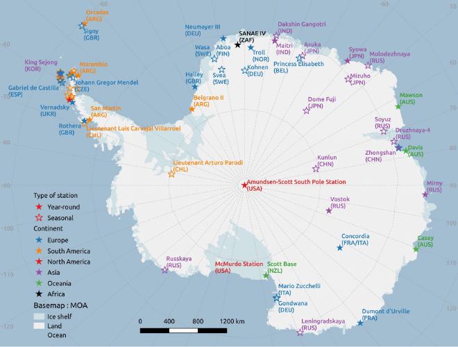 The 82 Research Stations in the Antarctic.